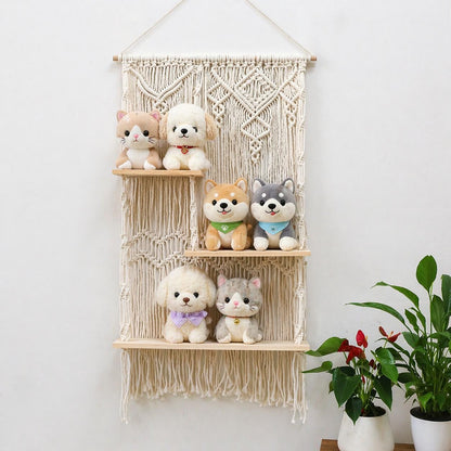 Macrame Wall Shelf Gift, 3 Tier Boho Shelf Decor, Handmade Hanging Shelf, Unique Housewarming Gift Idea，Minimalist Boho Wall Decor