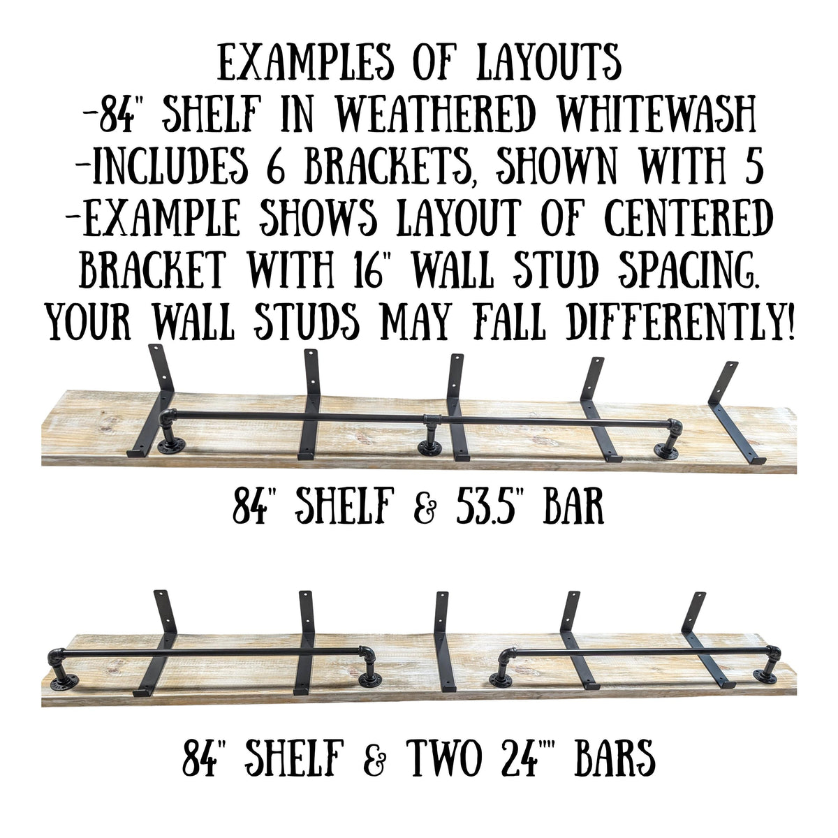 Industrial Pipe Clothes or Towel Bar with or without Solid Wood Shelf