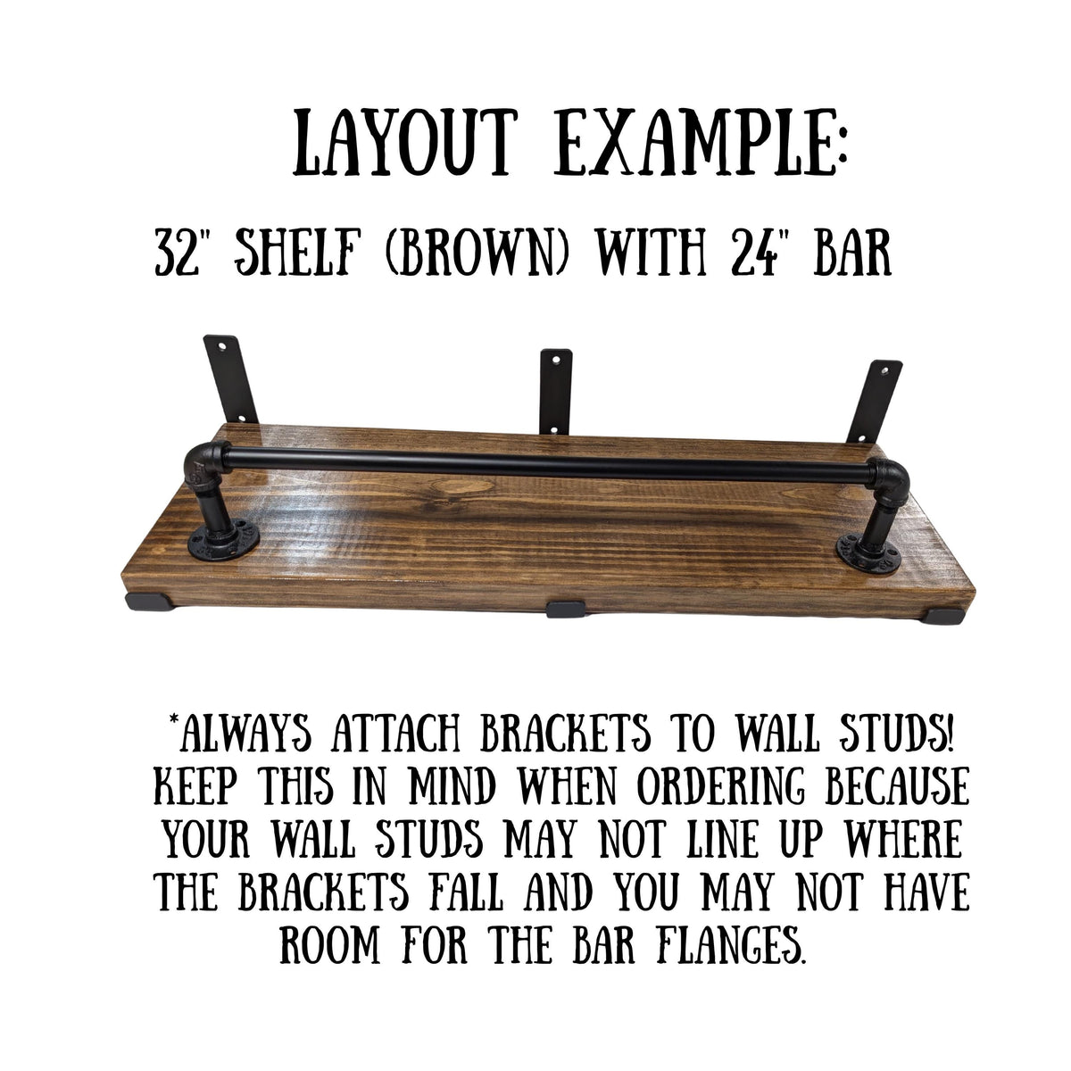 Industrial Pipe Clothes or Towel Bar with or without Solid Wood Shelf