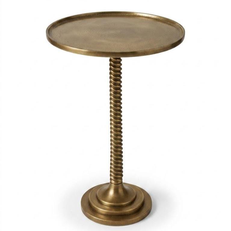 Antique Brass Martini Side Table with Candlestick Pedestal