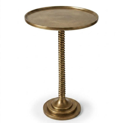 Antique Brass Martini Side Table with Candlestick Pedestal