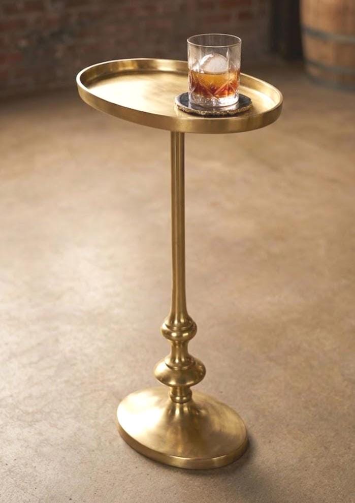 Handmade Antique Brass Oval Side Table | Luxury Drink Accent Table
