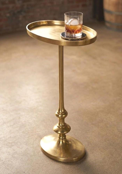 Handmade Antique Brass Oval Side Table | Luxury Drink Accent Table