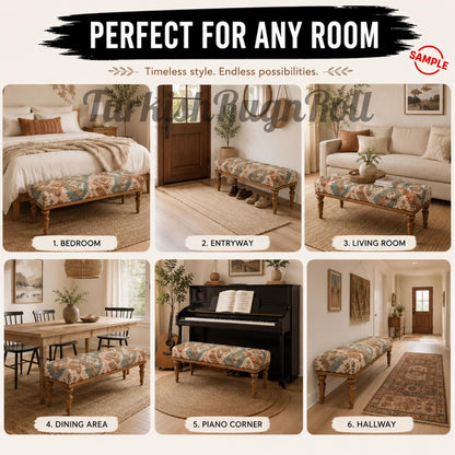 Bedroom Bench, Upholstered Bench, Coffee Table Ottoman, Low Table, Bohemian Bench, Dining Bench, Wooden Side Table, Soft Top