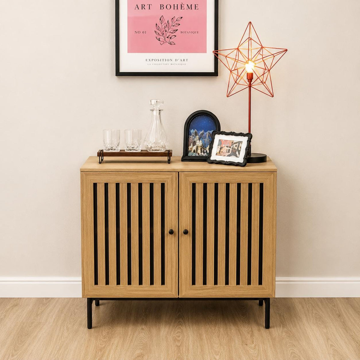 Modern Buffet Cabinet with 2 Doors & Metal Base | Storage Sideboard for Dining Room