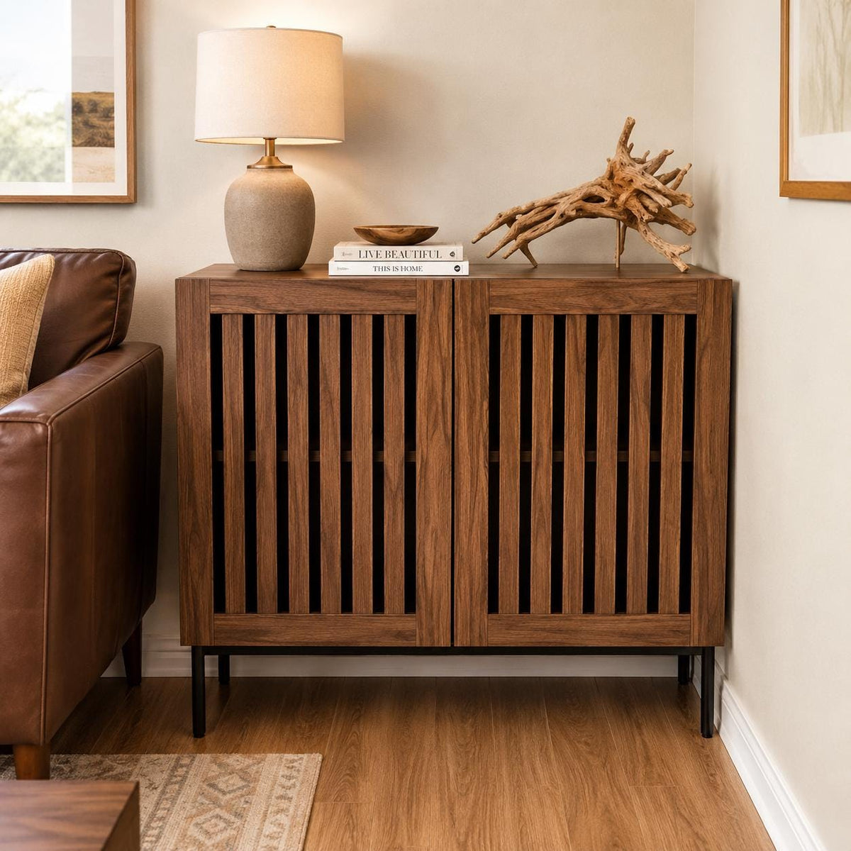 Modern Buffet Cabinet with 2 Doors & Metal Base | Storage Sideboard for Dining Room