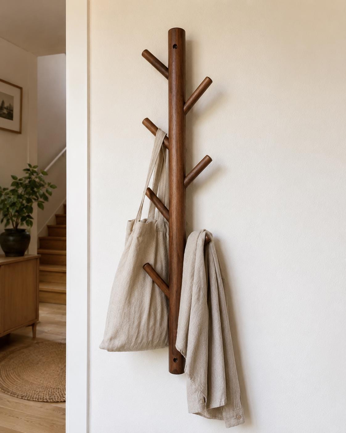 Minimalist Wooden Coat Rack Wall Mounted, Entryway Hook Rack, Solid Wood Mudroom Organizer, Modern Hallway Storage