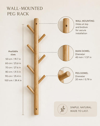 Minimalist Wooden Coat Rack Wall Mounted, Entryway Hook Rack, Solid Wood Mudroom Organizer, Modern Hallway Storage