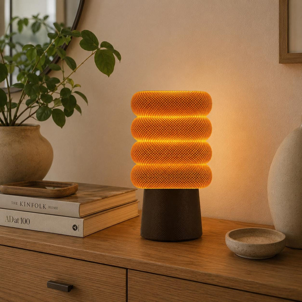 Ripple Sculptural Table Lamp with Stacked Ring Shade & Warm LED