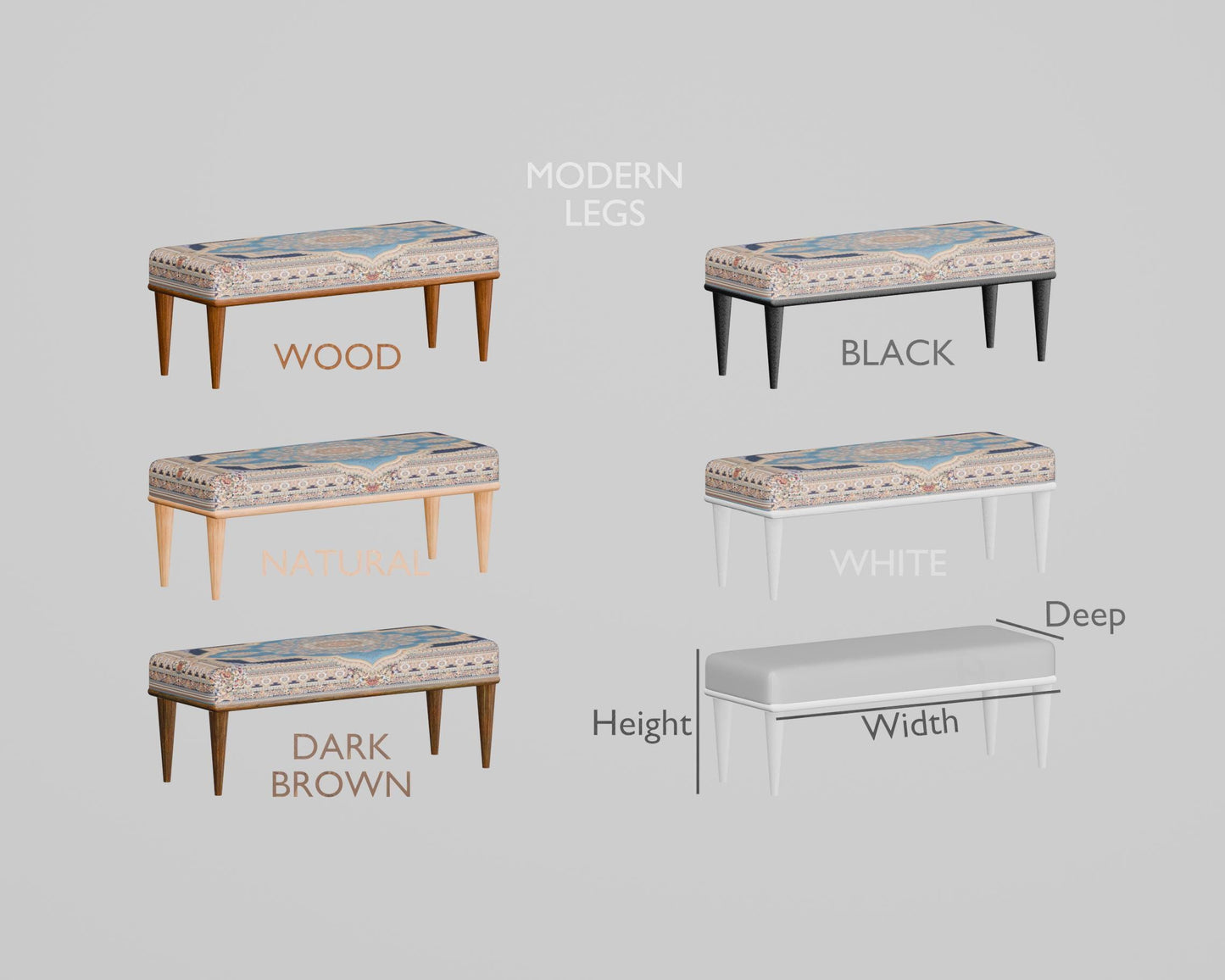Bedroom ottoman bench, wood bench, boho chair, dining table bench, footstool bench, turkish rug bench, upholstered bench, Bench 867