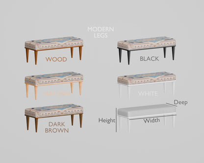 Bedroom ottoman bench, wood bench, boho chair, dining table bench, footstool bench, turkish rug bench, upholstered bench, Bench 867