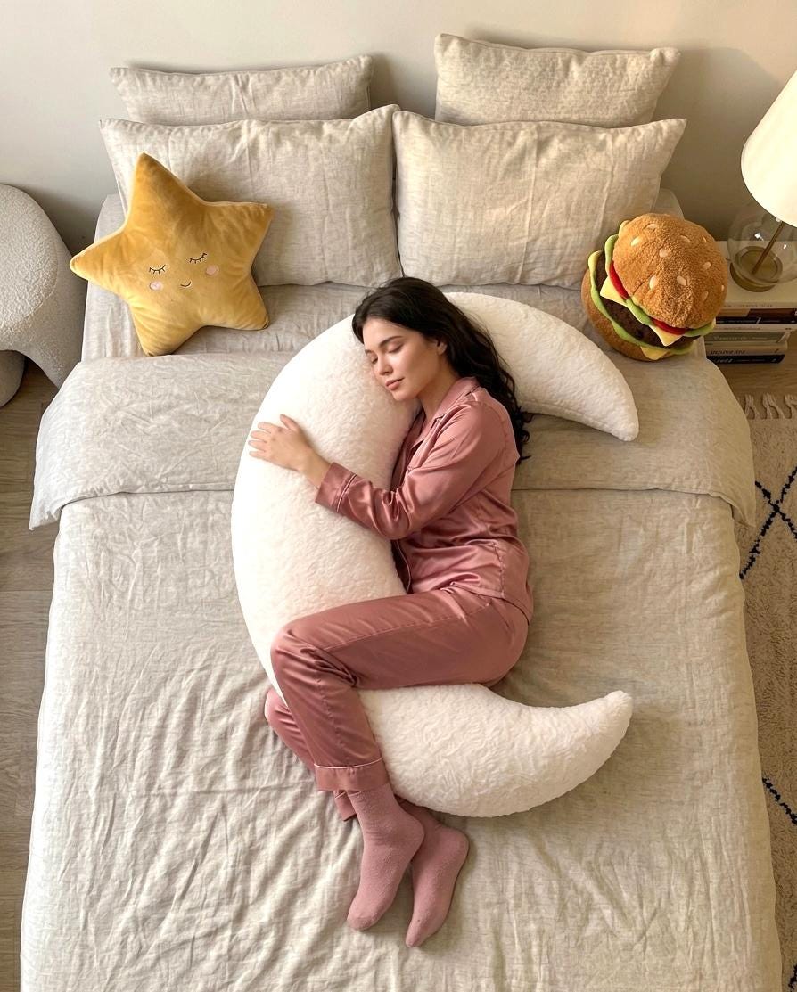 Giant Crescent Moon Pillow, Handcrafted Turkish Body, Plush Hugging Bed Pillow