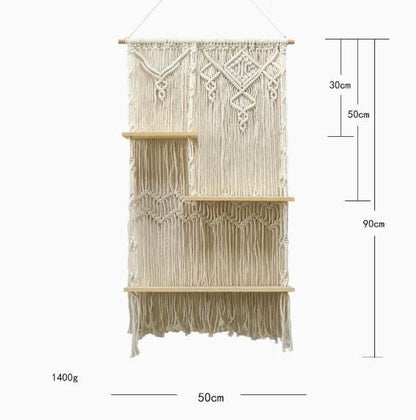 Macrame Wall Shelf Gift, 3 Tier Boho Shelf Decor, Handmade Hanging Shelf, Unique Housewarming Gift Idea，Minimalist Boho Wall Decor