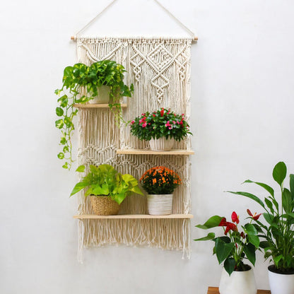 Macrame Wall Shelf Gift, 3 Tier Boho Shelf Decor, Handmade Hanging Shelf, Unique Housewarming Gift Idea，Minimalist Boho Wall Decor