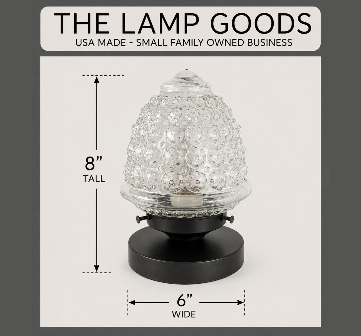 Antique Glass Acorn Table Lamp with Black Metal Stand