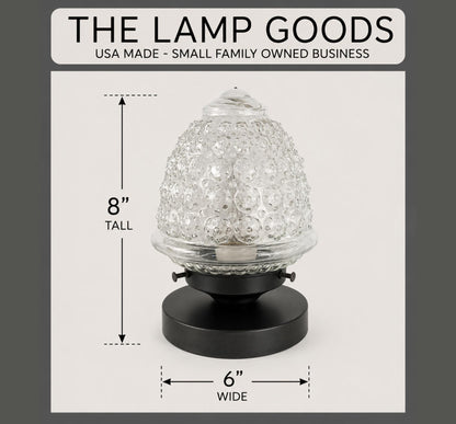 Antique Glass Acorn Table Lamp with Black Metal Stand