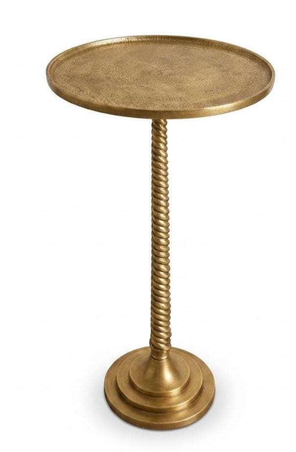 Antique Brass Martini Side Table with Candlestick Pedestal