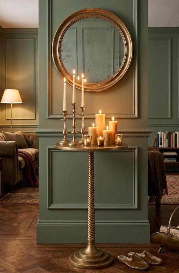 Antique Brass Martini Side Table with Candlestick Pedestal
