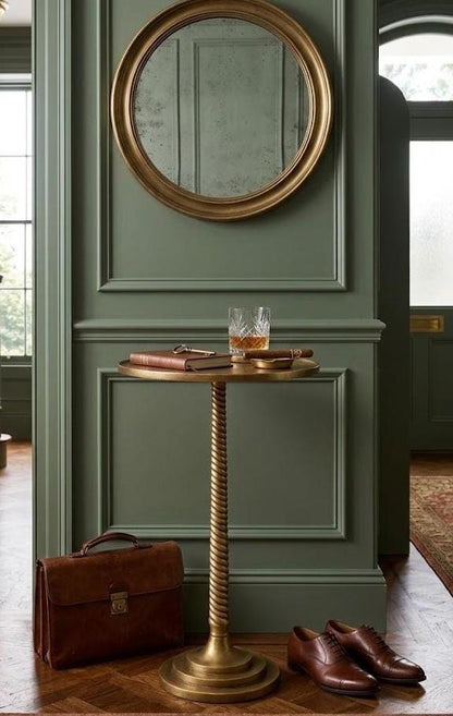 Antique Brass Martini Side Table with Candlestick Pedestal
