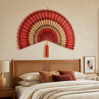 Handwoven Rattan Wall Fan Decor in Natural Bamboo