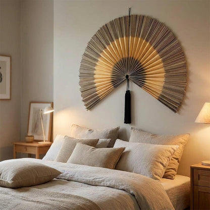 Handwoven Rattan Wall Fan Decor in Natural Bamboo