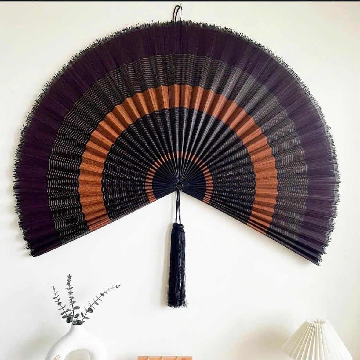 Handwoven Rattan Wall Fan Decor in Natural Bamboo