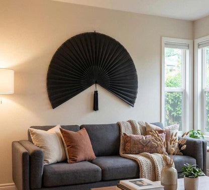 Handwoven Rattan Wall Fan Decor in Natural Bamboo