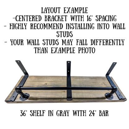 Industrial Pipe Clothes or Towel Bar with or without Solid Wood Shelf