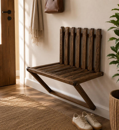 Folding Wall Chair in Solid Oak | Handmade Space Saving Furniture.Brown