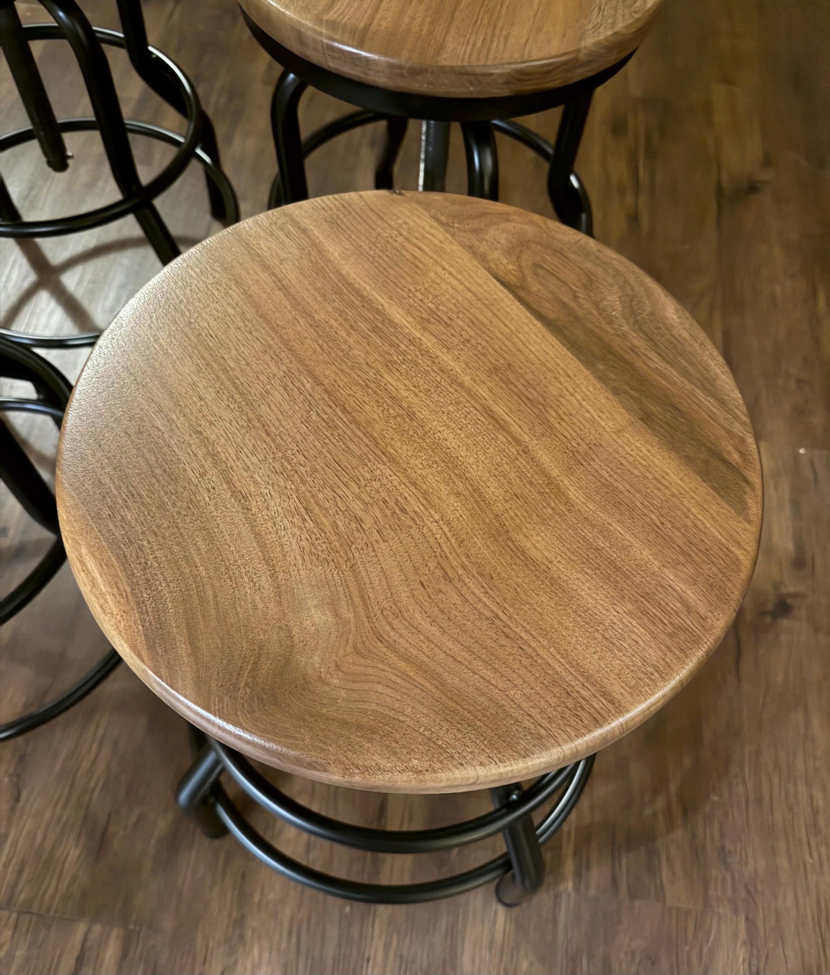 Walnut Swivel Bar Stool with Adjustable Industrial Metal Base