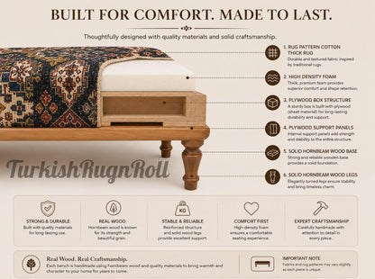 Bedroom Bench, Upholstered Bench, Coffee Table Ottoman, Low Table, Bohemian Bench, Dining Bench, Wooden Side Table, Soft Top