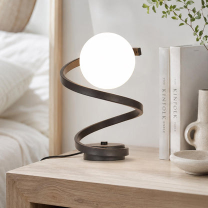 Spiral LED Table Lamp, Glass Globe Bedside Light for Bedroom