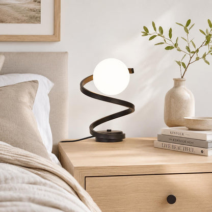 Spiral LED Table Lamp, Glass Globe Bedside Light for Bedroom