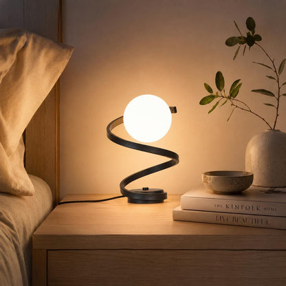 Spiral LED Table Lamp, Glass Globe Bedside Light for Bedroom