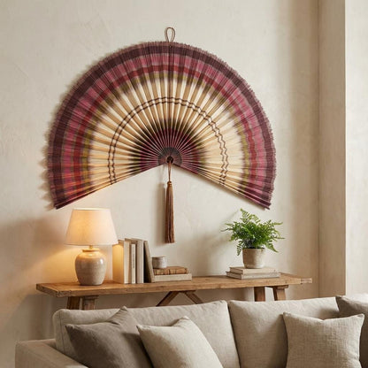 Handwoven Rattan Wall Fan Decor in Natural Bamboo