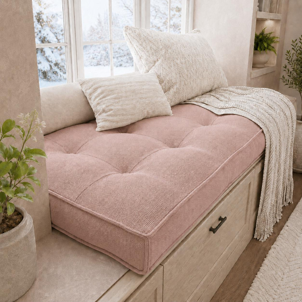 Large Custom Tufted Cushion, Indoor Bench Cushion, Custom Window Seat Cushion, Handmade Bench Seat Cushion
