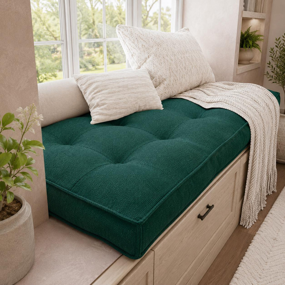 Large Custom Tufted Cushion, Indoor Bench Cushion, Custom Window Seat Cushion, Handmade Bench Seat Cushion