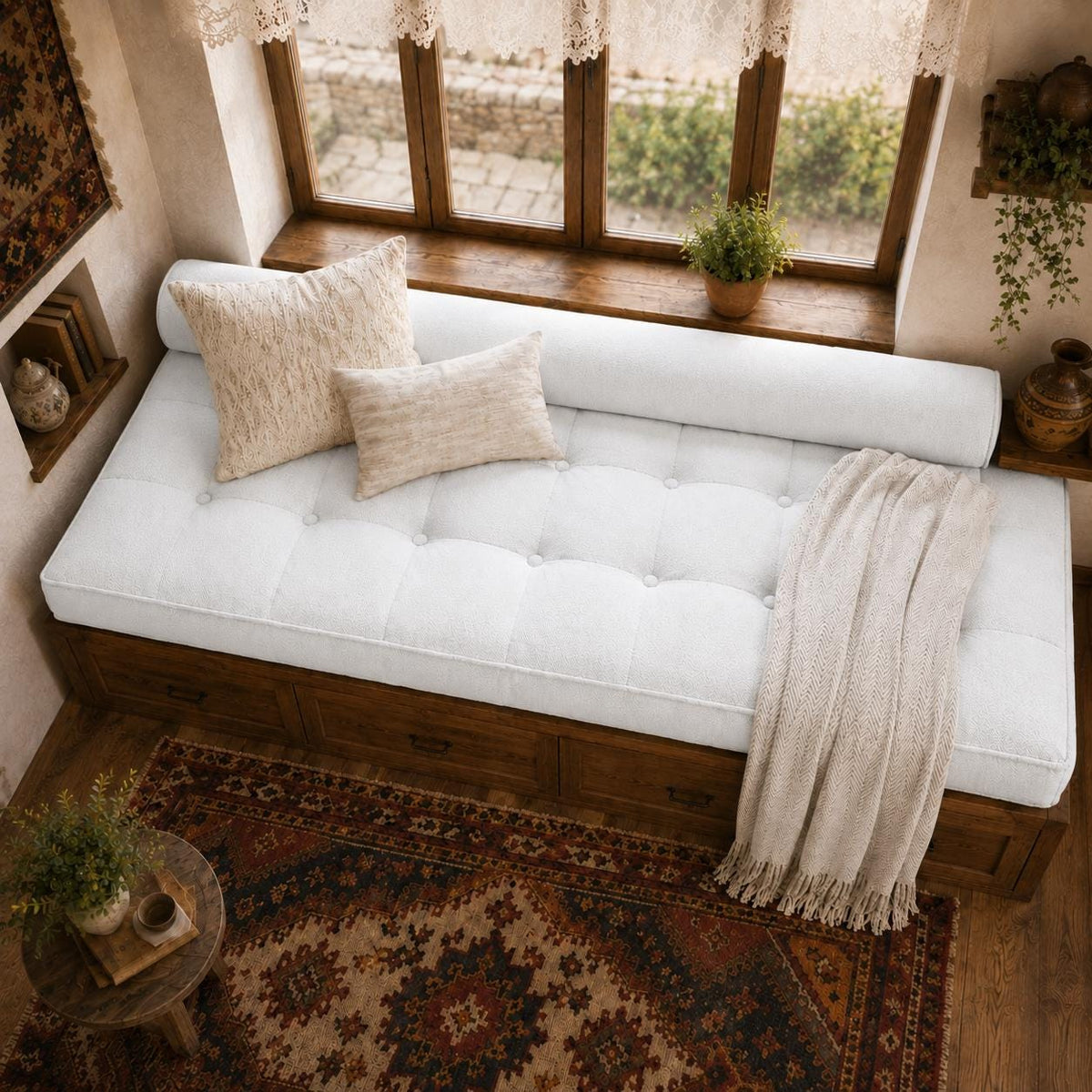 Large Window Seat Cushion, Tufted Bench Cushion, Handmade Indoor Bench Seat
