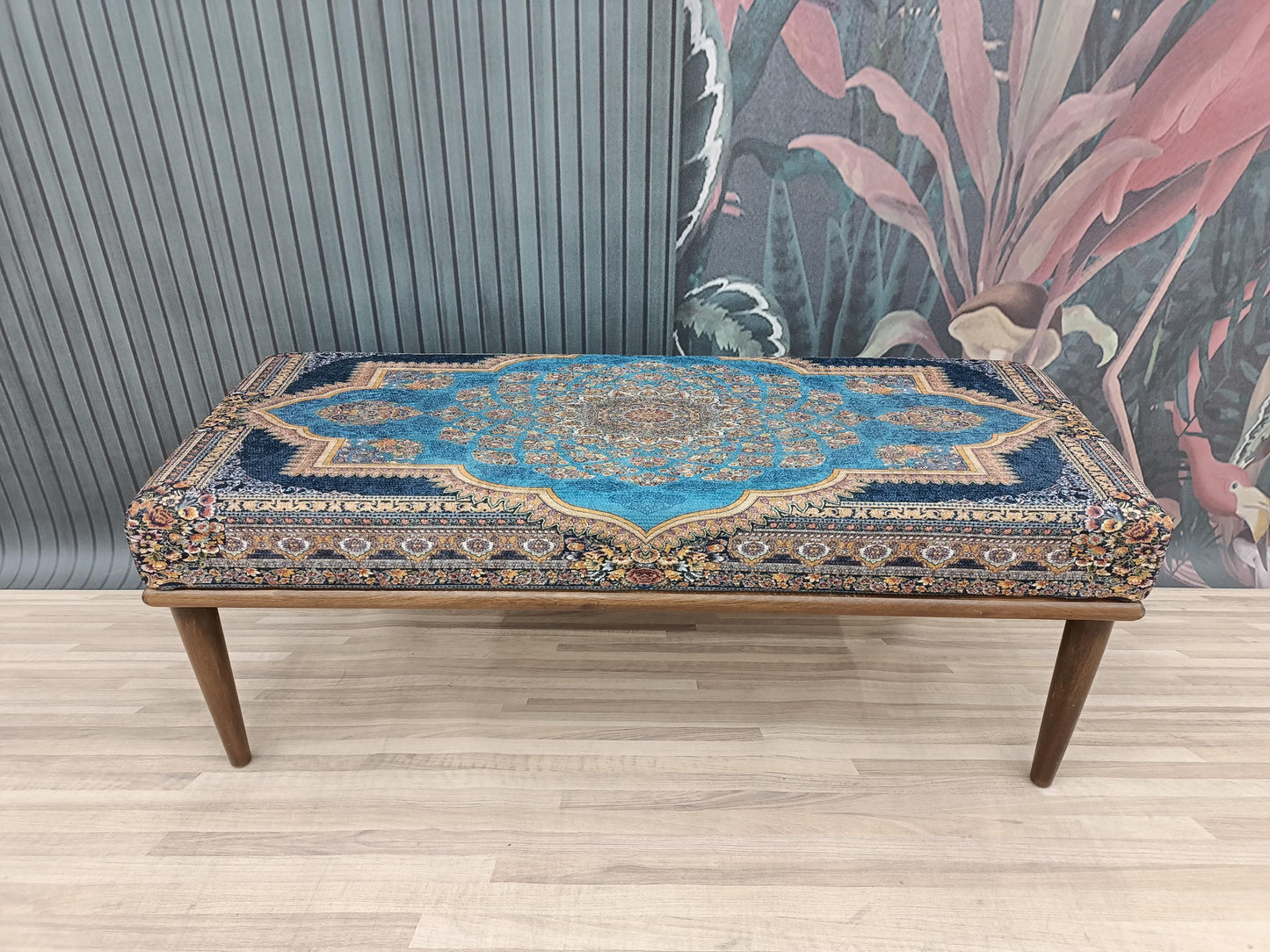 Bedroom ottoman bench, wood bench, boho chair, dining table bench, footstool bench, turkish rug bench, upholstered bench, Bench 867