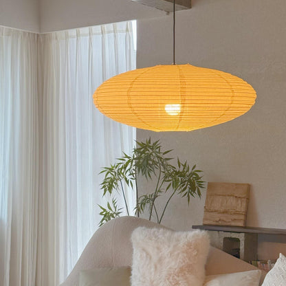 Japanese Linen Oval Pendant Lampshade, Natural Beige 23-Inch Light Shade