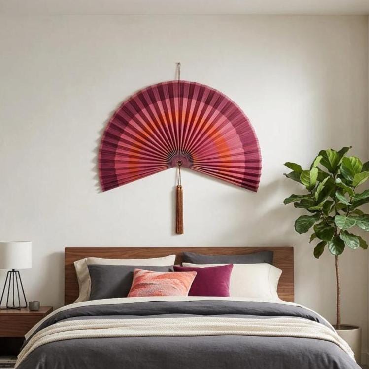 Handwoven Rattan Wall Fan Decor in Natural Bamboo