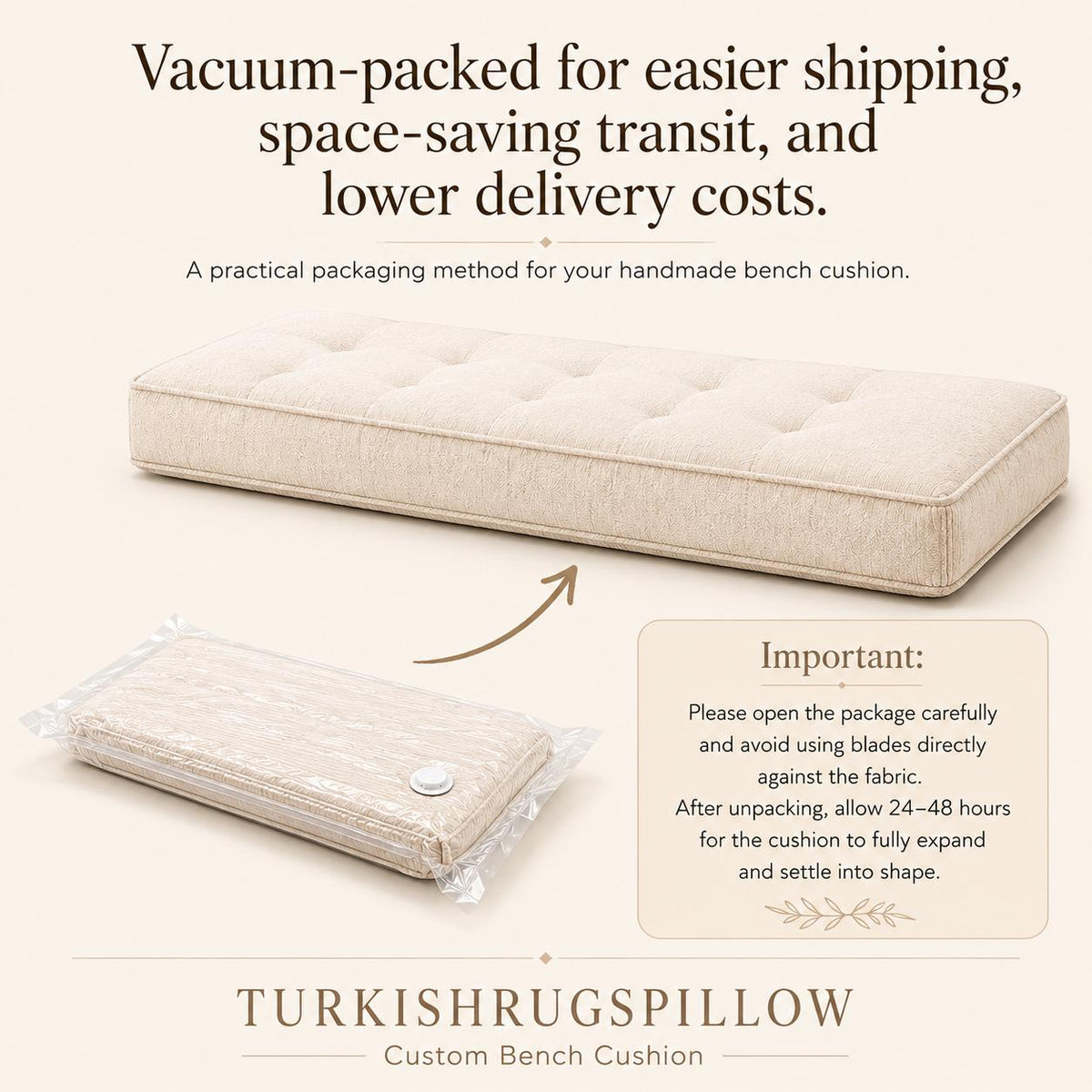 Large Custom Tufted Cushion, Indoor Bench Cushion, Custom Window Seat Cushion, Handmade Bench Seat Cushion