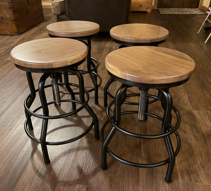 Walnut Swivel Bar Stool with Adjustable Industrial Metal Base