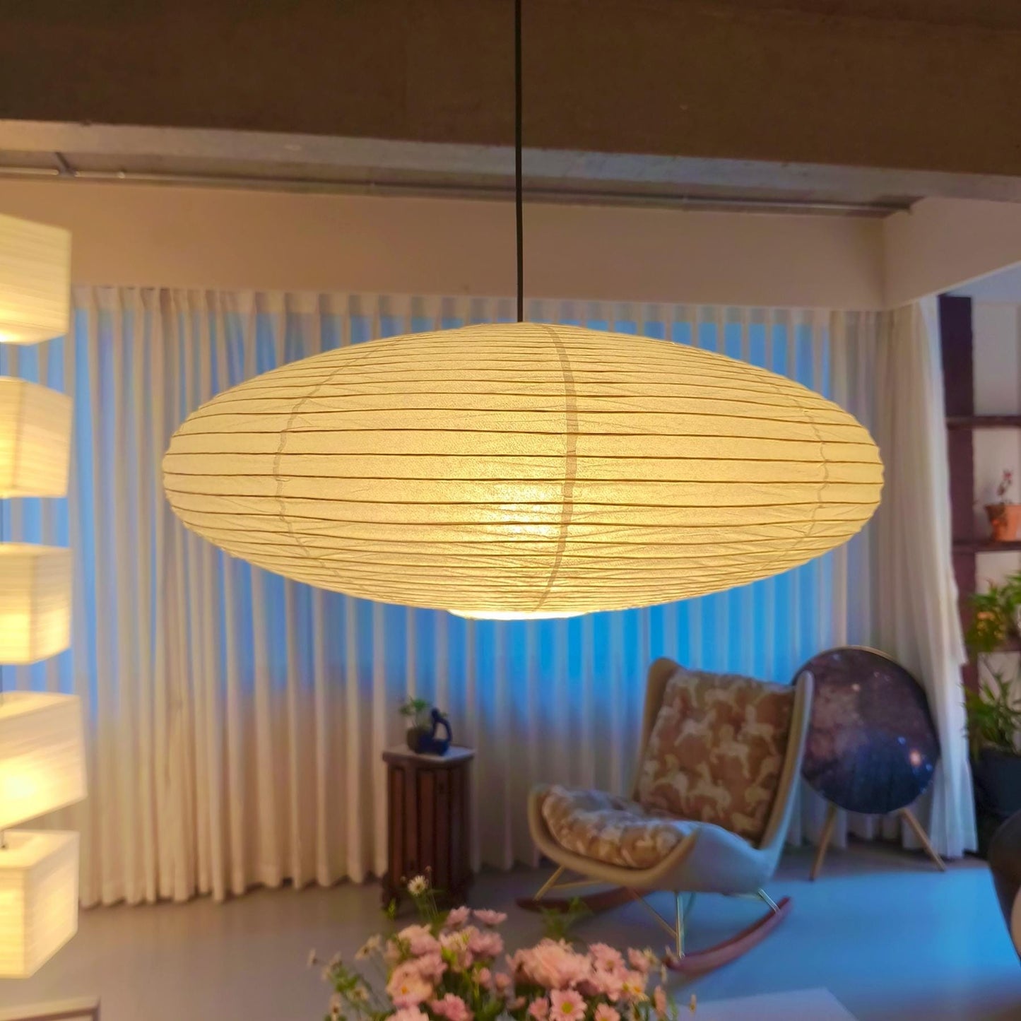 Japanese Washi Paper UFO Pendant Light, Minimalist Japandi Hanging Lamp