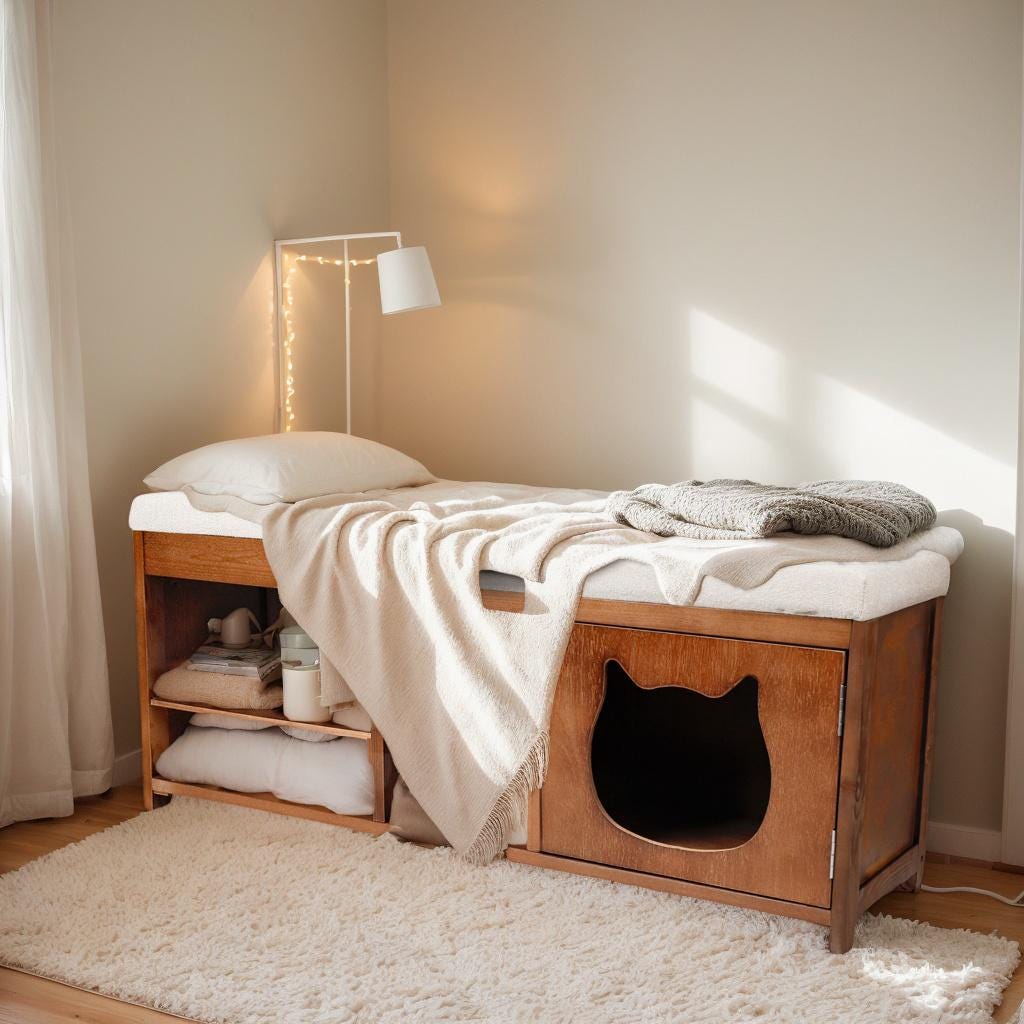 Solid Wood Entryway Bench with Cat Cabinet and Hidden Storage Compartment