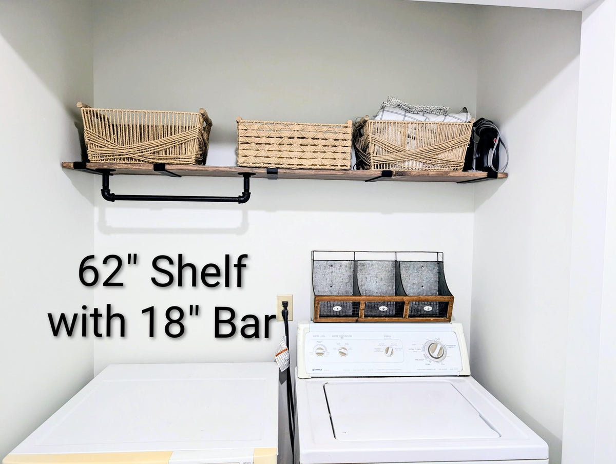 Industrial Pipe Clothes or Towel Bar with or without Solid Wood Shelf