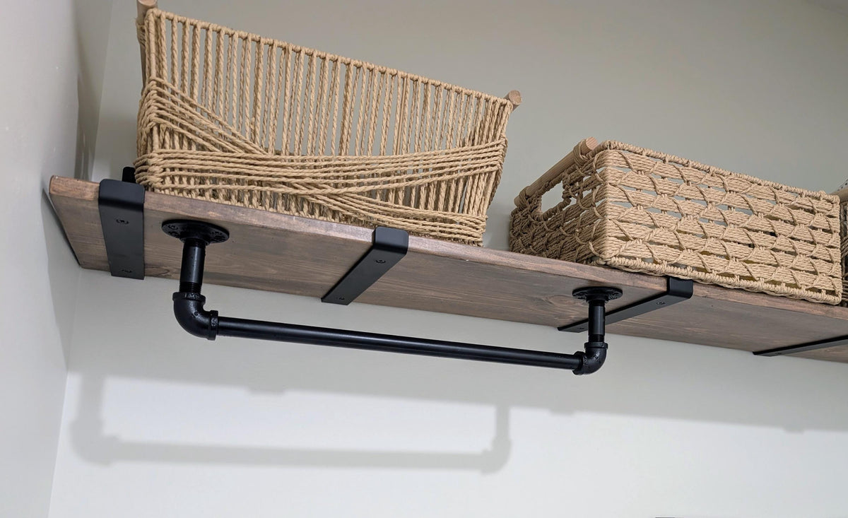 Industrial Pipe Clothes or Towel Bar with or without Solid Wood Shelf