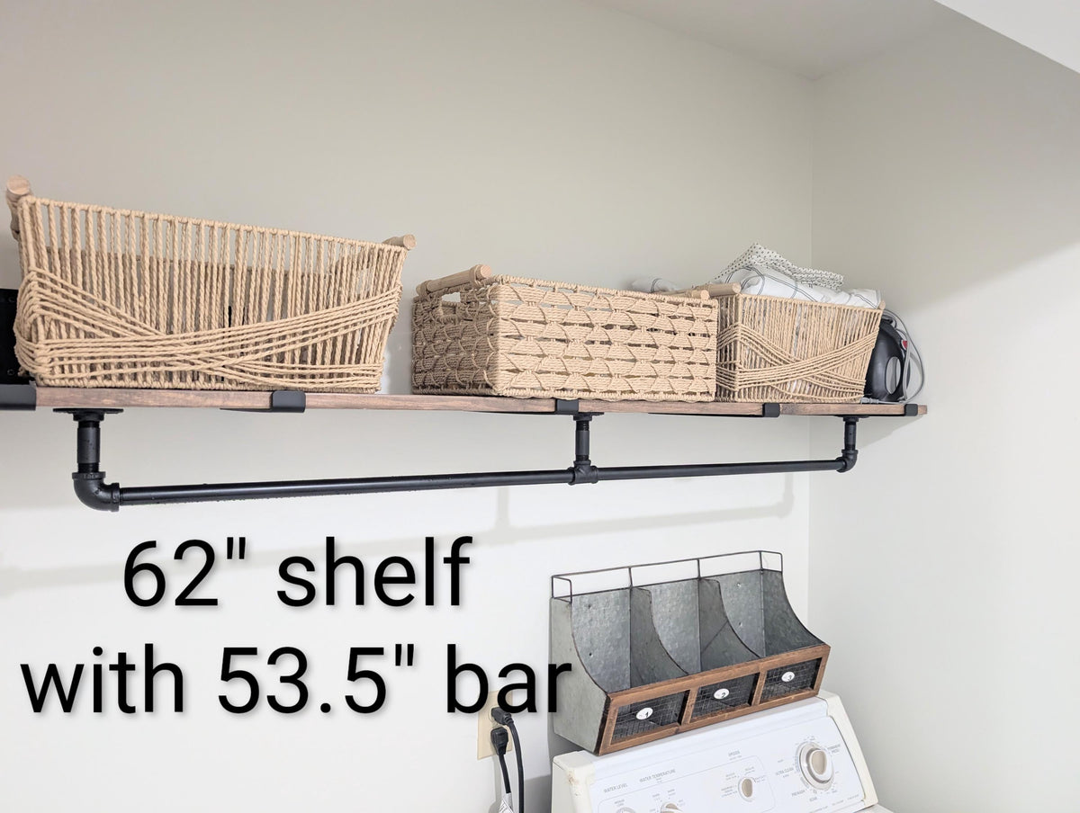 Industrial Pipe Clothes or Towel Bar with or without Solid Wood Shelf