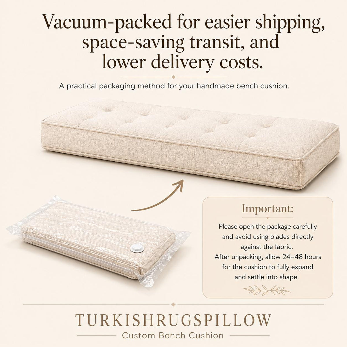 White Linen Bench Cushion, Tufted Indoor Bench Cushion, Window Seat Cushion