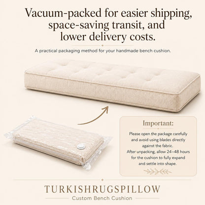 White Linen Bench Cushion, Tufted Indoor Bench Cushion, Window Seat Cushion